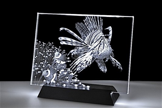 Flachglas FL225 LED schwarz mit LED Leuchtsockel | 2D Glasinnengravur