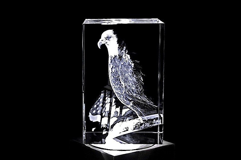 Adler mit USA Flagge | 3D Motiv Glasinnengravur