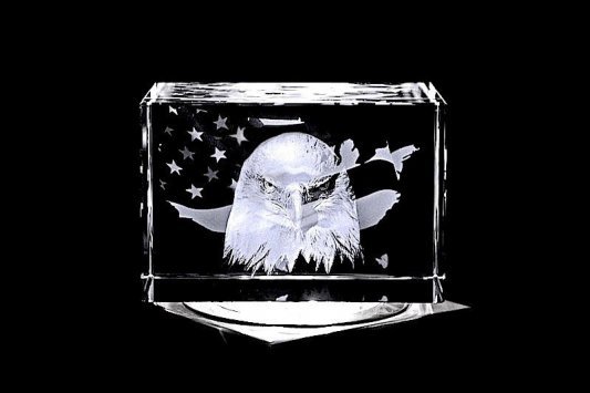 Adlerkopf mit USA Flagge | 2D/3D Motiv Glasinnengravur