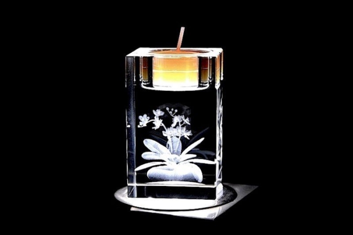 Teelicht mit Orchidee | 3D Motiv Glasinnengravur