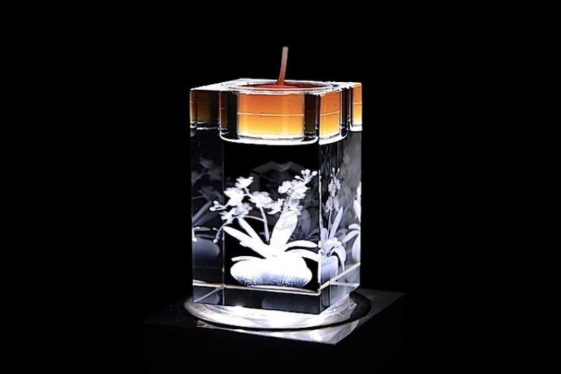 Teelicht mit Orchidee | 3D Motiv Glasinnengravur
