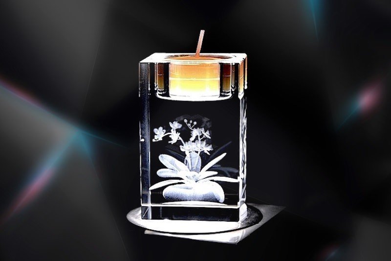 Teelicht mit Orchidee | 3D Motiv Glasinnengravur
