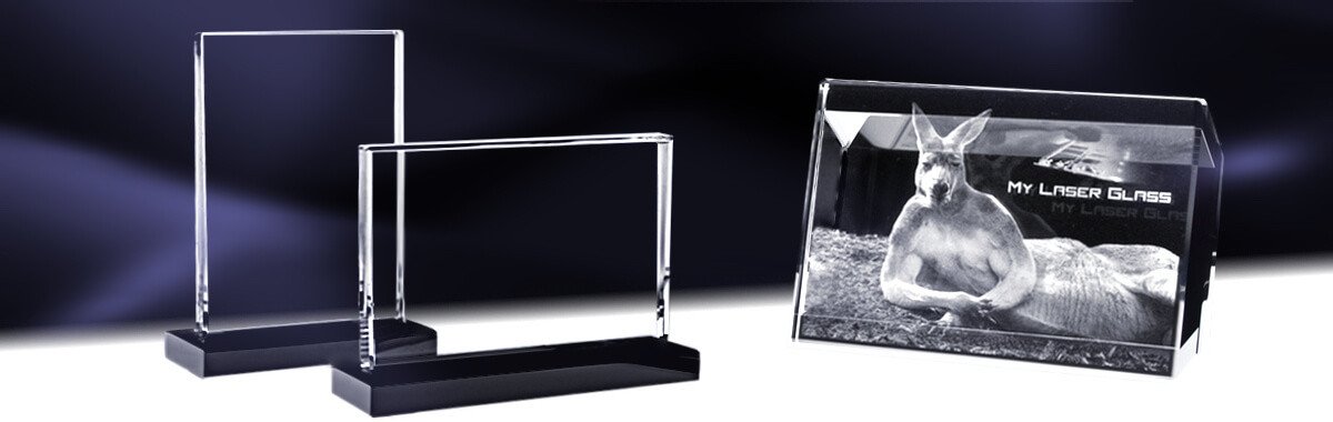 Flachglas mit Glassockel | Individuelle 2D Laserinnengravur