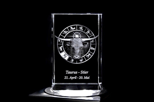 Stier - Sternzeichen / Zodiac Quader | 3D Motiv Glasinnengravur