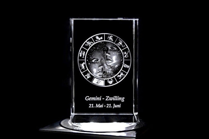 Zwilling - Sternzeichen / Zodiac Quader | 3D Motiv Glasinnengravur