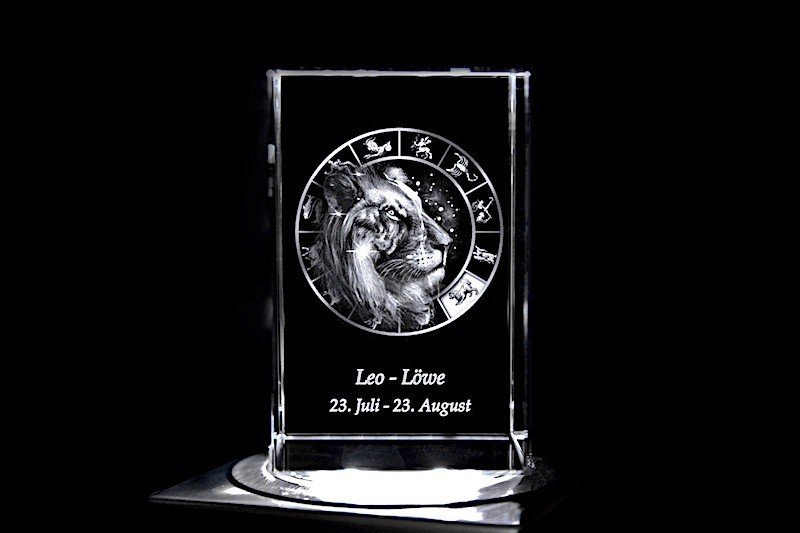 Löwe - Sternzeichen / Zodiac Quader | 3D Motiv Glasinnengravur