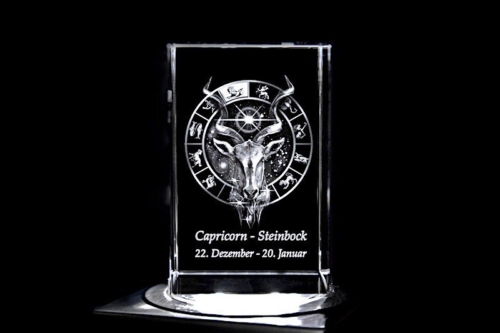 Steinbock - Sternzeichen / Zodiac Quader | 3D Motiv Glasinnengravur