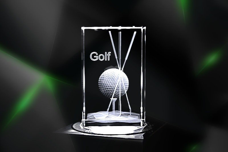Golf / Golfball mit Schläger | 3D Motiv Glasinnengravur