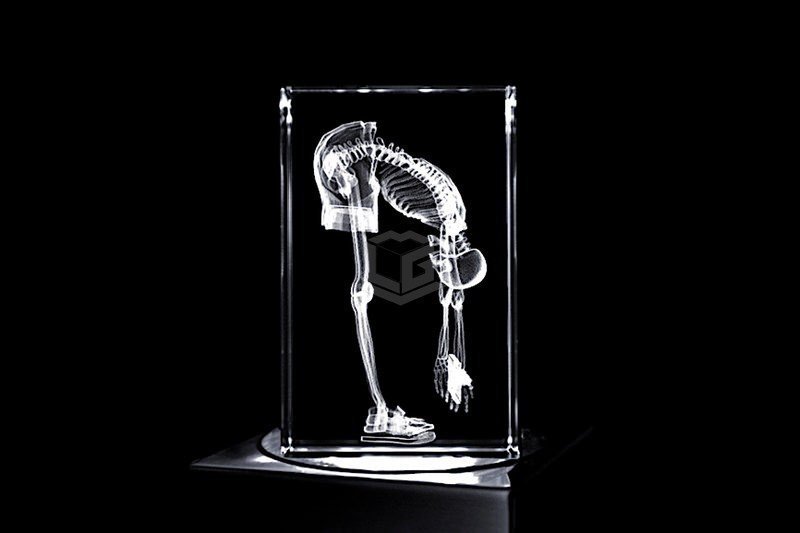 Yoga Skelett mit Text / Logo Schild | 2D/3D Motiv Glasinnengravur